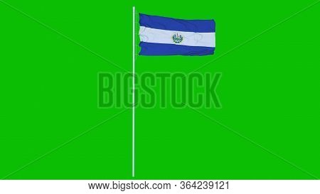 El Salvador Flag Waving On Wind On Green Screen Or Chroma Key Background. 3d Rendering