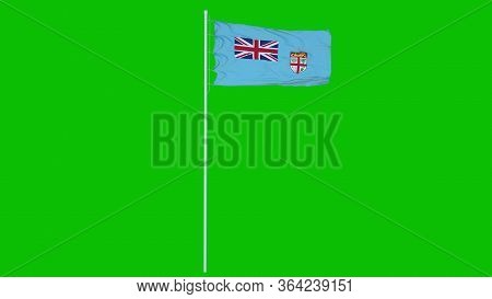 Fiji Flag Waving On Wind On Green Screen Or Chroma Key Background. 3d Rendering
