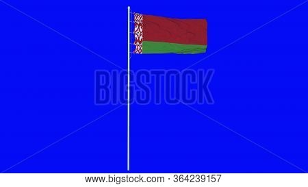 Belarus Flag Waving On Wind On Blue Screen Or Chroma Key Background. 3d Rendering