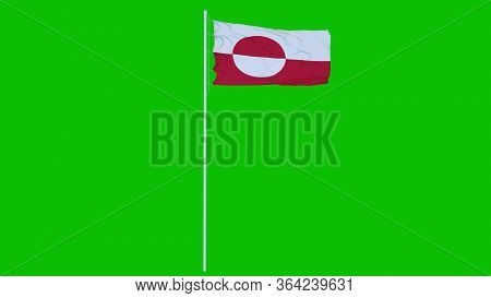 Greenland Flag Waving On Wind On Blue Screen Or Chroma Key Background. 3d Rendering