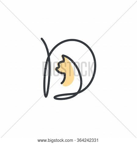 Simple And Cheers Logo Design Illustration Mono-line Style Initial D Cat.