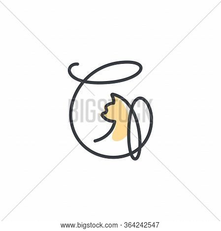 Simple And Cheers Logo Design Illustration Mono-line Style Initial G Cat.