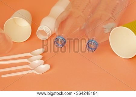Plastic Waste. Pile Of Empty Plastic Waste, Pollution Concept. Copyspace