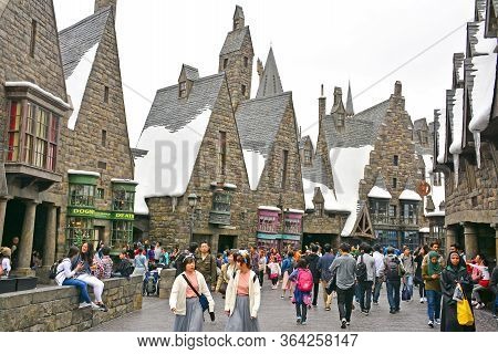 Osaka, Jp - April 7 - Harry Potter Theme With Surrounding Buildings At Universal Studios Japan On Ap
