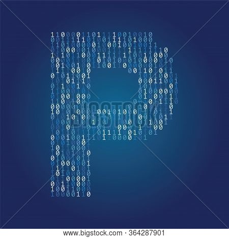 Letter P Font Made From Binary Code Digits On A Dark Blue Background