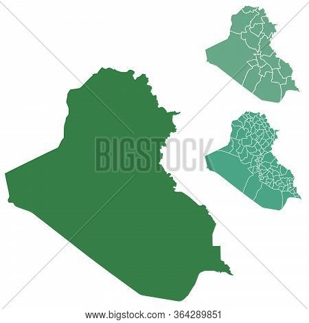 Iraq Map Outline Vector With Administrative Borders, Regions, Municipalities, Departments In Black W