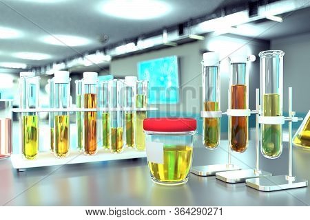 Urine Sample Test For Nitrite Or Tyrosine - Lab Proofs In Modern Biochemistry Facility, Medical 3d I
