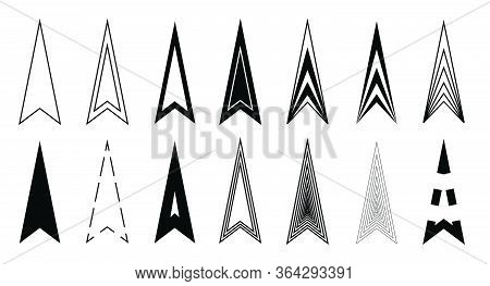 Arrows Set Icon Triangle Black. Original Design With Variations, Arrowhead Icons For Web Application