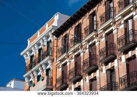 Historic Building Facades In Centre Of Madrid, Spain