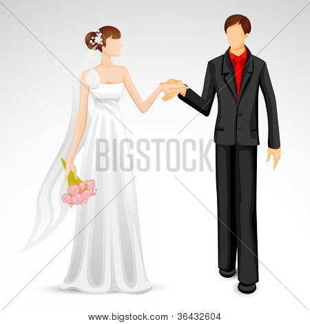 Ilustración de la pareja de recién casados en el traje de la boda