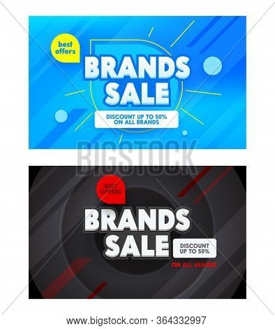 Set Of Advertising Banners With Brands Sale Typography. Background With Radial Circles And Abstract 
