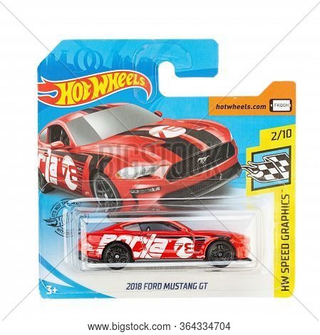 Ukraine, Kyiv - March 14, 2020:toy Car Model Ford Mustang Gt. Hot Wheels Is A Scale Die-cast Toy Car