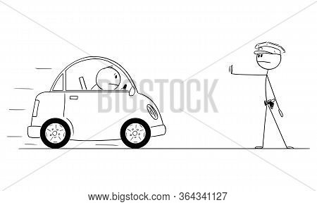 Vector Cartoon Stick Figure Drawing Conceptual Illustration Of Policeman Or Traffic Police Stops The