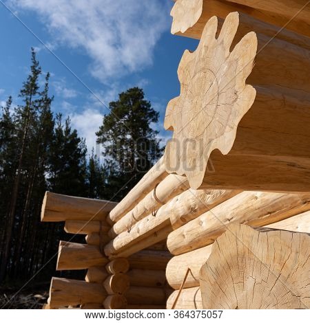 A Wooden Log Cabin Will Be Built Soon. Making Ethnic Log Houses In The Open.