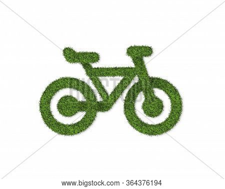 Green Grass Bycicle Isolated On A White Background