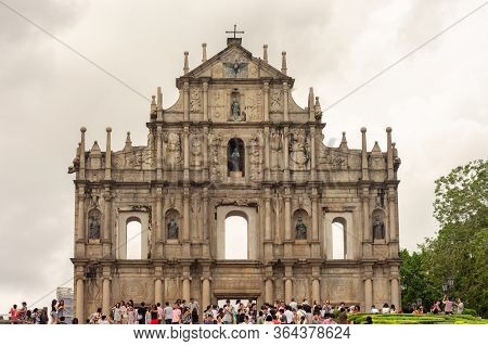 Macau (macao Sar) / China - July 26, 2015: Tourist Visit The Ruins Of St. Paul Catholic Church Built