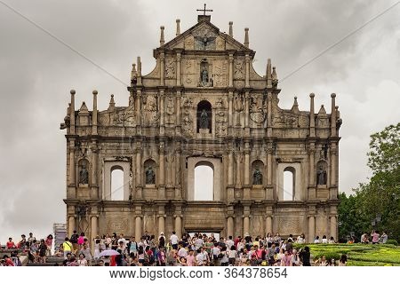 Macau (macao Sar) / China - July 26, 2015: Tourist Visit The Ruins Of St. Paul Catholic Church Built