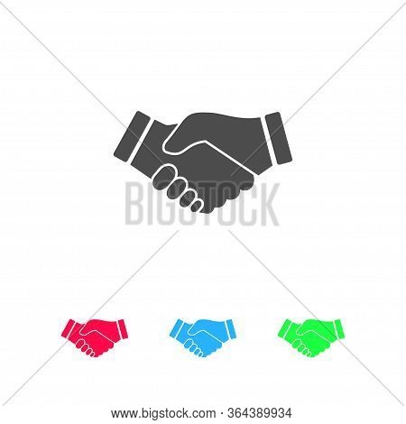 Business Handshake, Contract Agreement Icon Flat. Color Pictogram On White Background. Vector Illust