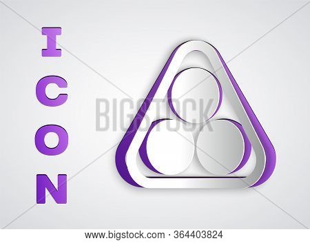 Paper Cut Billiard Balls In A Rack Triangle Icon Isolated On Grey Background. Paper Art Style. Vecto