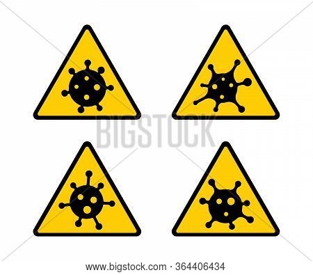 Coronavirus 2019-ncov. Corona Virus Attention Icon Set. Yellow Triangle Sign Isolated White Backgrou