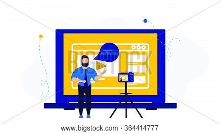 Video Vloger Business Vector Illustration Concept. Web Vlog Design Social Media Broadcast Advertisin