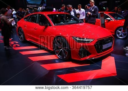 Frankfurt Am Main, Germany - September 18, 2019: Red Sportscar Audi Rs7 Presented At The Frankfurt I