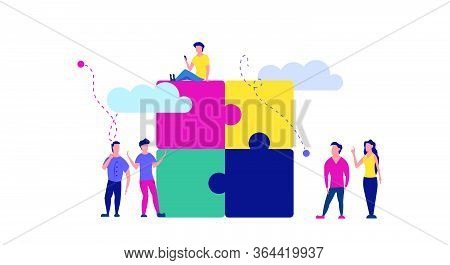 Puzzle Team Work Vector Illustration Concept Partner. Partnership Teamwork Business People Collabora