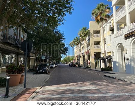 Baldwin Park, Fl/usa-3/30/20:  A Street In Baldwin Park Village Center In Baldwin Park, Florida On A