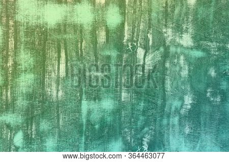 Fantastic Teal, Sea-green Grunge Texture Of Wooden Plate With Many Scratches - Abstract Photo Backgr