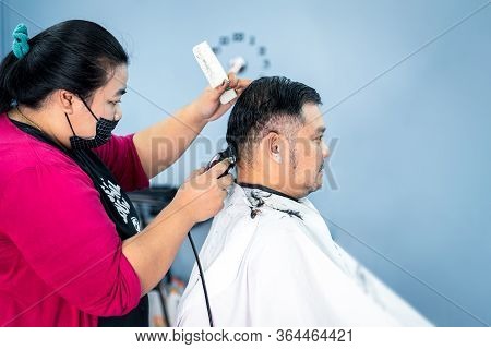 Bangkok, Thailand - February 2, 2020 : Unidentified Asian Man Hairdresser Or Hairstyle Haircut A Man