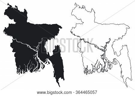 Bangladesh Country Map. Black Silhouette And Outline Isolated On White Background. Eps Vector