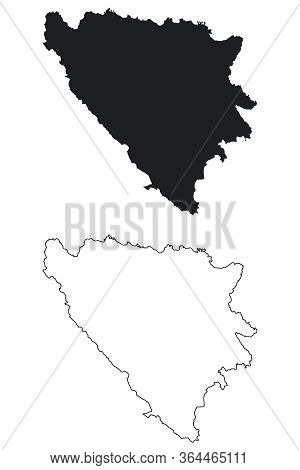 Bosnia And Herzegovina Country Map. Black Silhouette And Outline Isolated On White Background. Eps V