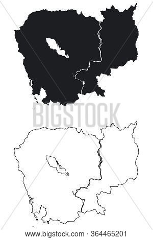 Cambodia Country Map. Black Silhouette And Outline Isolated On White Background. Eps Vector