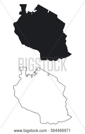 Tanzania Country Map. Black Silhouette And Outline Isolated On White Background. Eps Vector