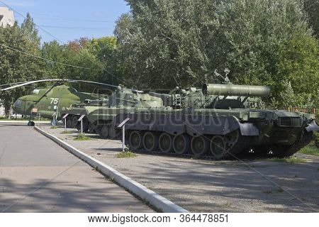 Vologda, Russia - August 20, 2019: Build Military Equipment In The Victory Park Of The City Of Volog
