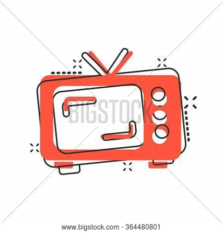 Retro Tv Screen Vector Icon In Comic Style. Old Television Cartoon Illustration On White Isolated Ba