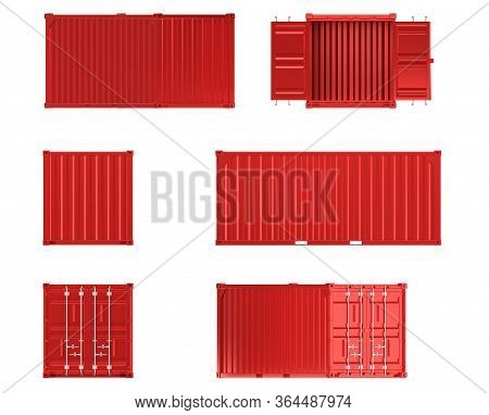 A High Quality Image Of A Red 20ft Shipping Container On A White Background With Clipping Path. Twen