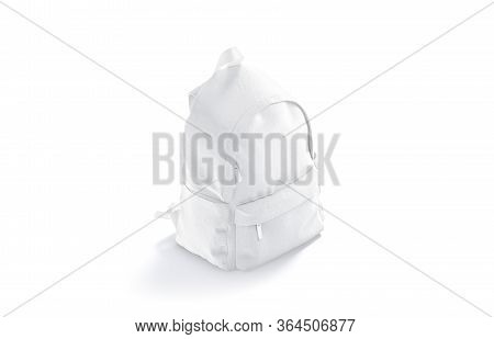 Blank White Closed Backpack With Zipper Mockup, Side View, 3d Rendering. Empty School Knapsack Or Ca