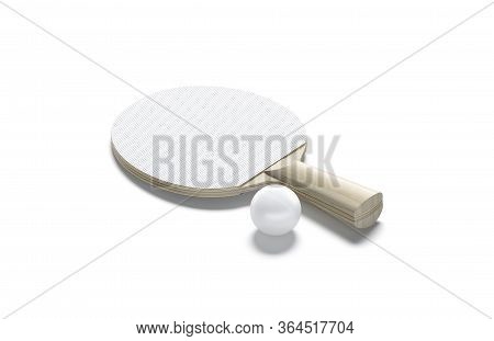 Blank White Wood Table Tennis Racket With Ball Mock Up, 3d Rendering. Empty Sports Bat And Bal For P