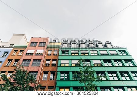 Berlin, Germany - July 29, 2019: Colorful Residential Buildings In Quartier Schutzenstrasse Designed