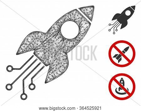 Mesh Electronic Rocket Polygonal Web Icon Vector Illustration. Carcass Model Is Based On Electronic 