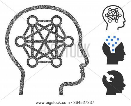 Mesh Human Brain Polygonal Web 2d Vector Illustration. Carcass Model Is Based On Human Brain Flat Ic