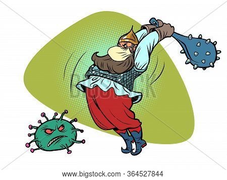 Russia Victory In The Epidemic Of Coronavirus Covid 19. Bogatyr Kills The Virus. Comics Caricature P