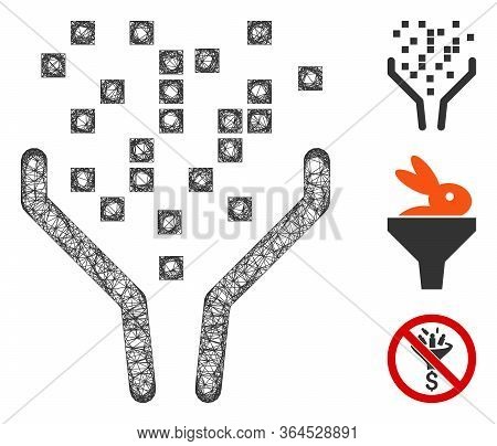 Mesh Data Processing Funnel Polygonal Web 2d Vector Illustration. Model Is Based On Data Processing 