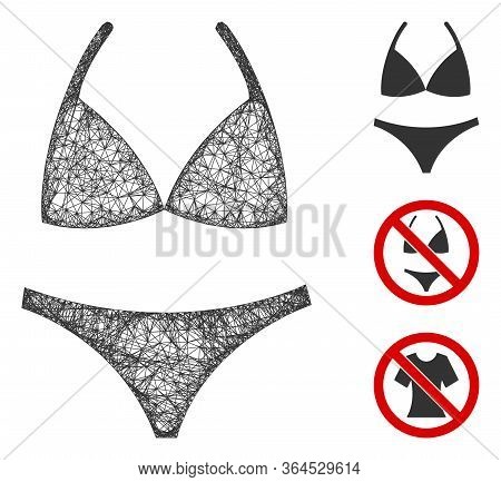 Mesh Bikini Polygonal Web Icon Vector Illustration. Model Is Based On Bikini Flat Icon. Triangular N