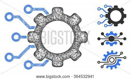 Mesh Digital Gearwheel Polygonal Web Icon Vector Illustration. Carcass Model Is Created From Digital