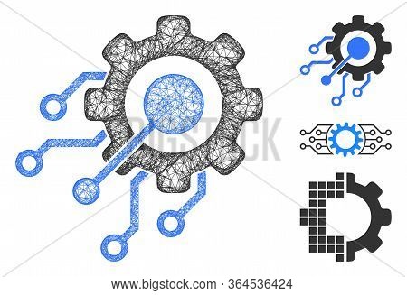 Mesh Digital Integration Gear Polygonal Web 2d Vector Illustration. Model Is Based On Digital Integr