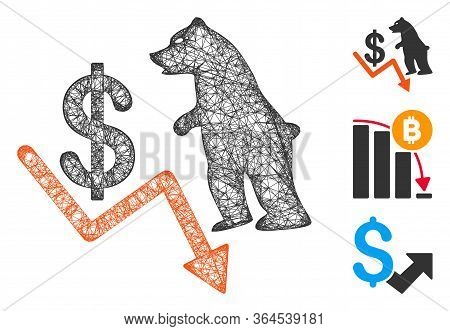 Mesh Bear Dollar Trend Polygonal Web Icon Vector Illustration. Carcass Model Is Based On Bear Dollar
