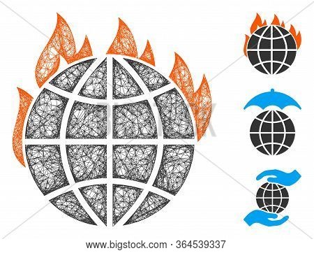 Mesh Global Warming Fire Polygonal Web Icon Vector Illustration. Carcass Model Is Based On Global Wa
