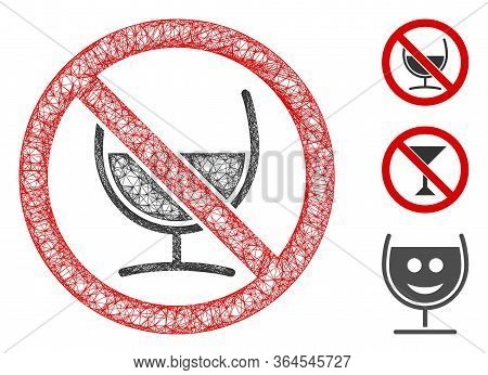 Mesh No Wine Glass Polygonal Web Icon Vector Illustration. Carcass Model Is Based On No Wine Glass F